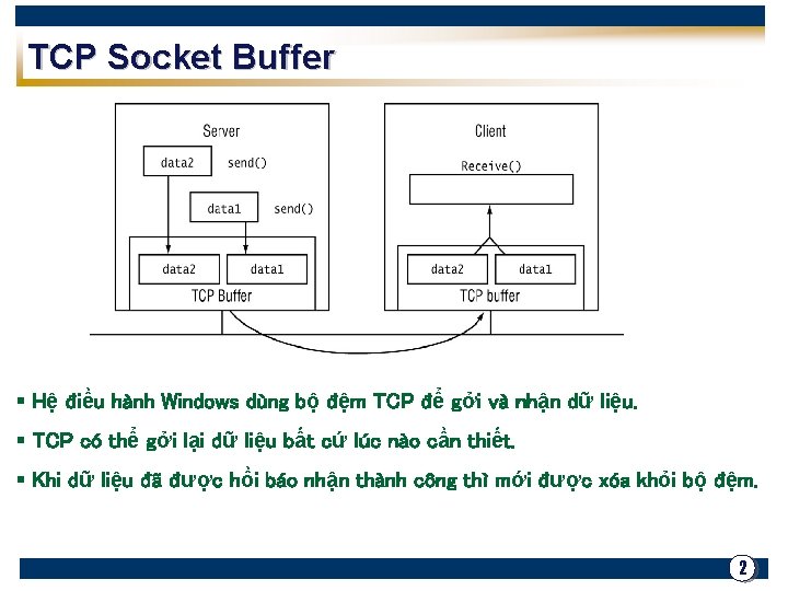 TCP Socket Buffer § Hệ điều hành Windows dùng bộ đệm TCP để gởi