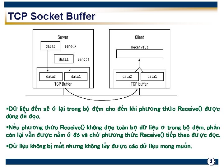 TCP Socket Buffer §Dữ liệu đến sẽ ở lại trong bộ đệm cho đến