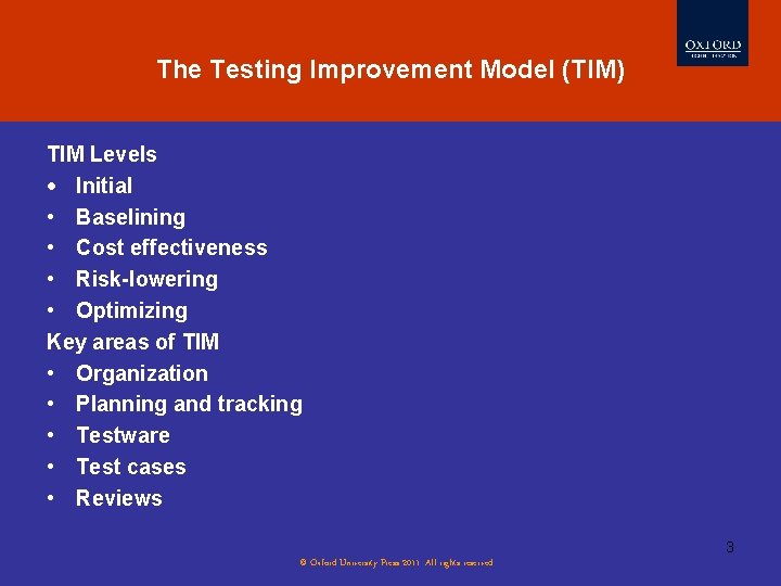The Testingof Improvement Model. Testing (TIM) Evolution Software TIM Levels Initial • Baselining • The Testingof Improvement Model. Testing (TIM) Evolution Software TIM Levels Initial • Baselining •