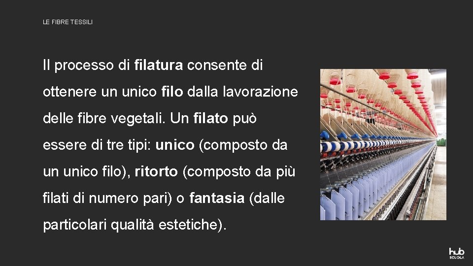 LE FIBRE TESSILI Il processo di filatura consente di ottenere un unico filo dalla