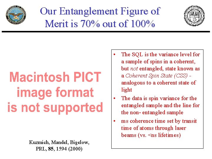 Our Entanglement Figure of Merit is 70% out of 100% • The SQL is