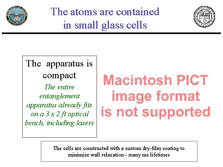 The atoms are contained in small glass cells The apparatus is compact The entire