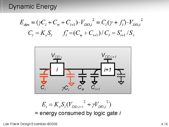 Dynamic Energy VDD, i+1 i i+1 Ci g. Ci Cw Ci+1 = energy consumed