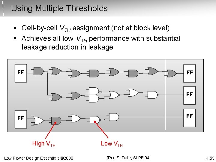 Using Multiple Thresholds § Cell-by-cell VTH assignment (not at block level) § Achieves all-low-VTH