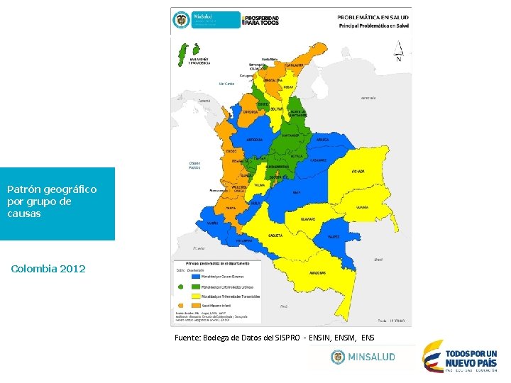 Patrón geográfico por grupo de causas Colombia 2012 Fuente: Bodega de Datos del SISPRO