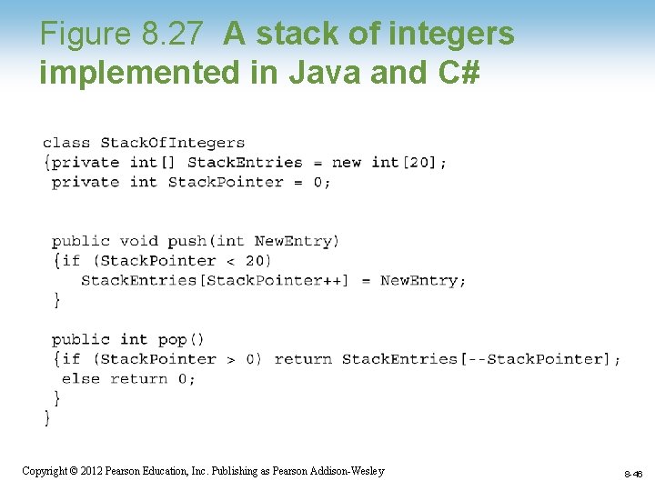 Figure 8. 27 A stack of integers implemented in Java and C# Copyright ©