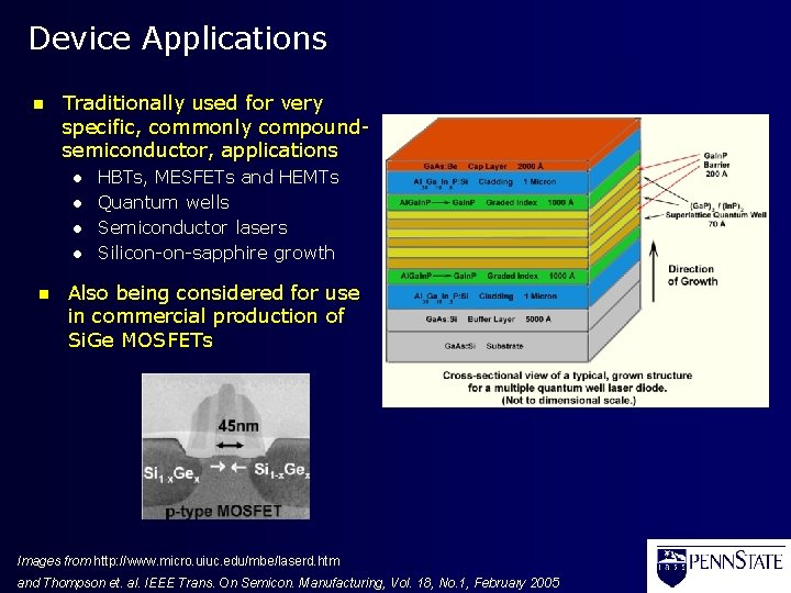 Device Applications n Traditionally used for very specific, commonly compoundsemiconductor, applications l l n