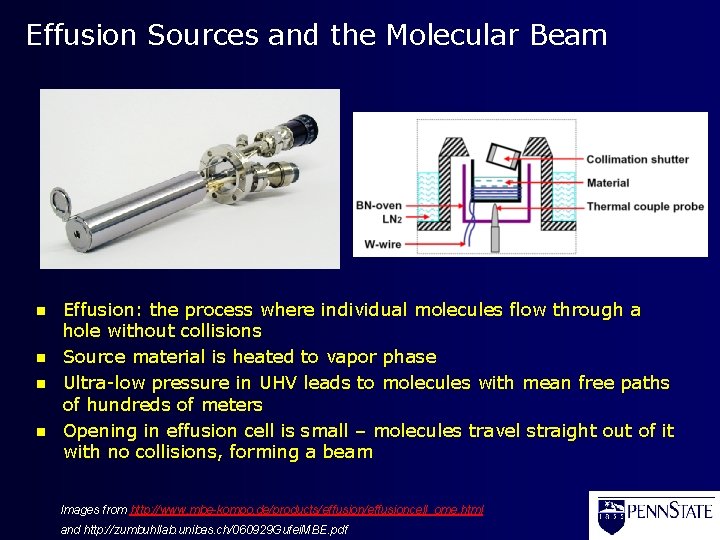 Effusion Sources and the Molecular Beam n n Effusion: the process where individual molecules