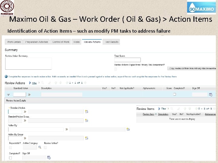 Maximo Oil & Gas – Work Order ( Oil & Gas) > Action Items