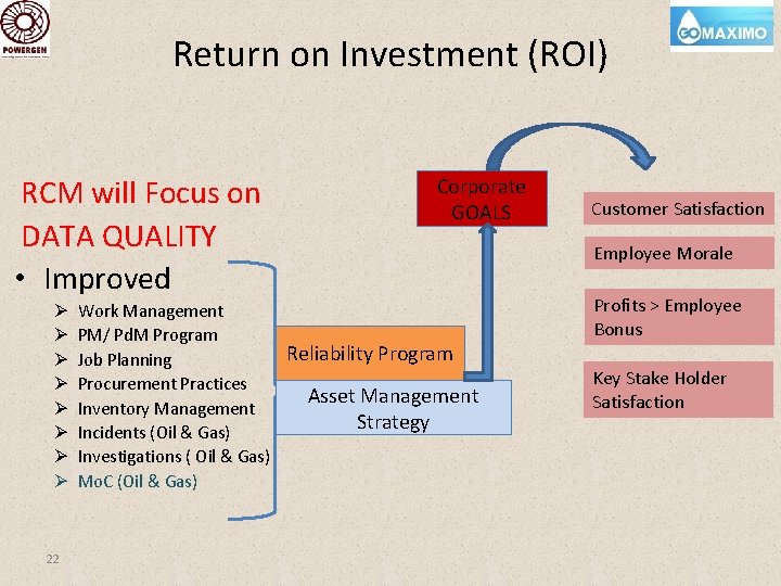 Return on Investment (ROI) RCM will Focus on DATA QUALITY • Improved Ø Ø