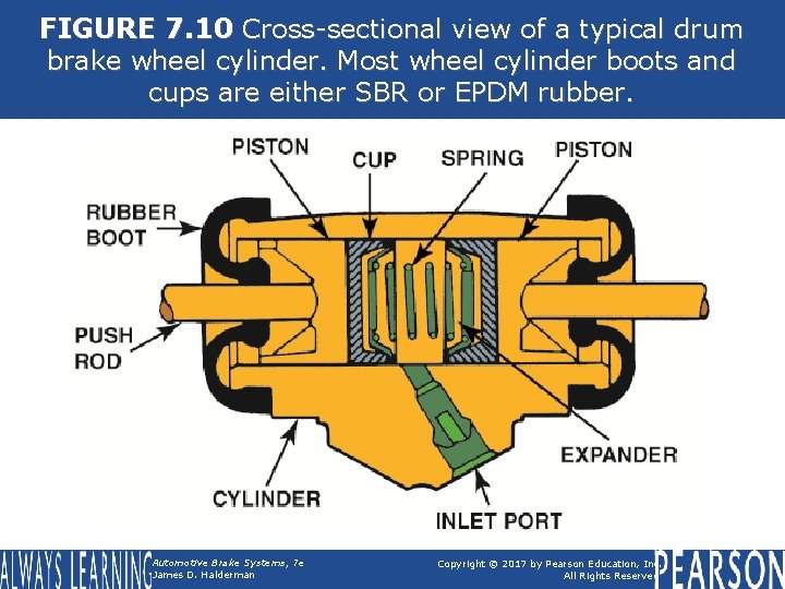 FIGURE 7. 10 Cross-sectional view of a typical drum brake wheel cylinder. Most wheel