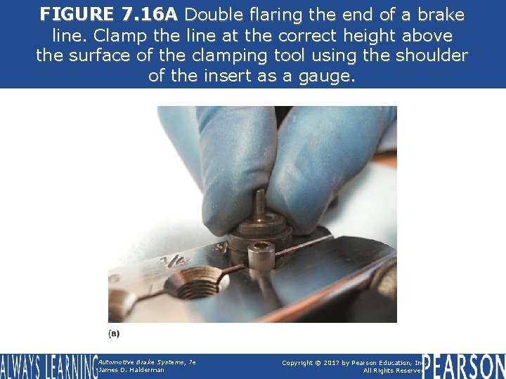FIGURE 7. 16 A Double flaring the end of a brake line. Clamp the