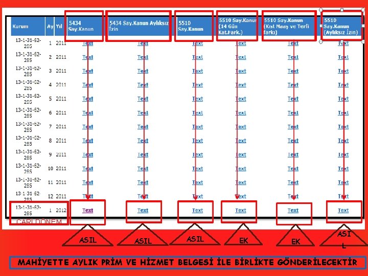  CARİ DÖNEM ASIL EK EK ASI L MAHİYETTE AYLIK PRİM VE HİZMET BELGESİ