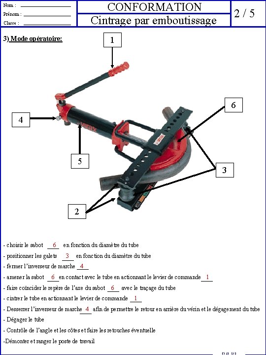 CONFORMATION Cintrage par emboutissage Nom : Prénom : Classe : 3) Mode opératoire: 2/5