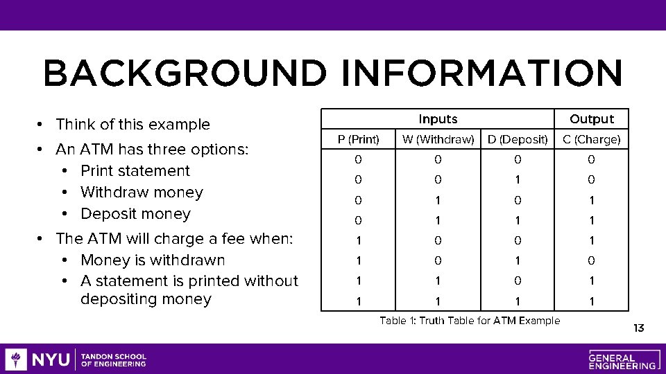 BACKGROUND INFORMATION • Think of this example • An ATM has three options: •
