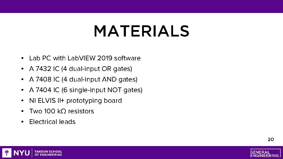 MATERIALS • • Lab PC with Lab. VIEW 2019 software A 7432 IC (4