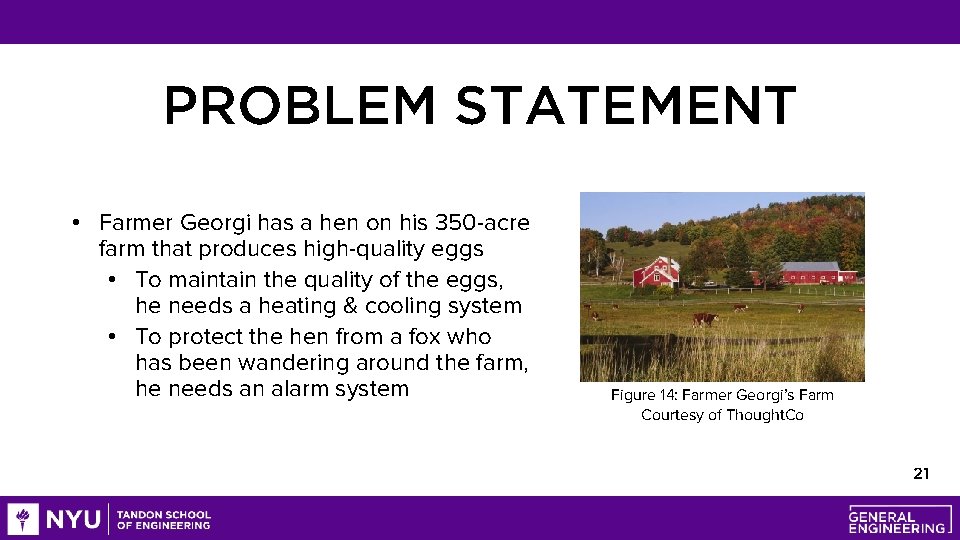 PROBLEM STATEMENT • Farmer Georgi has a hen on his 350 -acre farm that