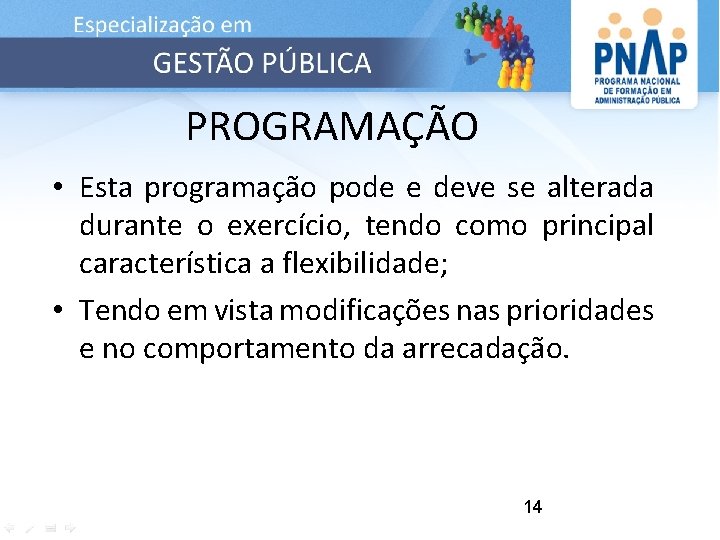 PROGRAMAÇÃO • Esta programação pode e deve se alterada durante o exercício, tendo como