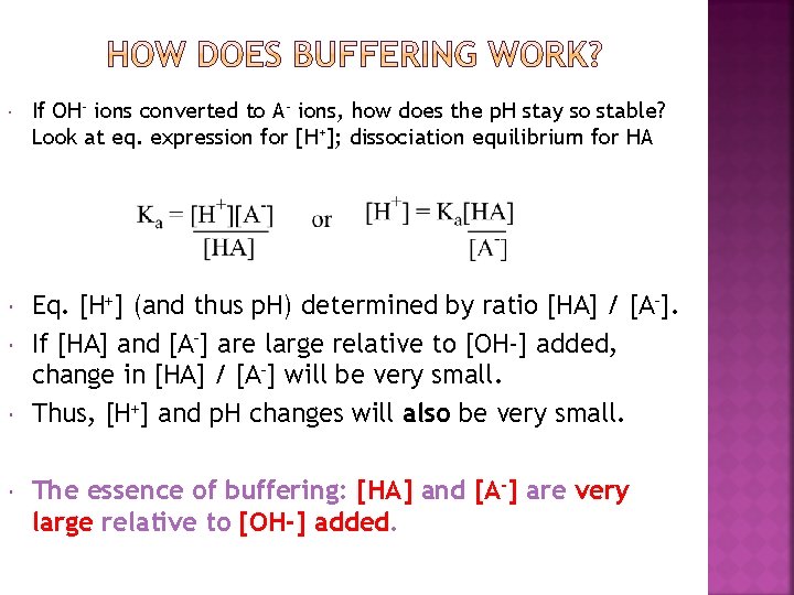  If OH- ions converted to A- ions, how does the p. H stay