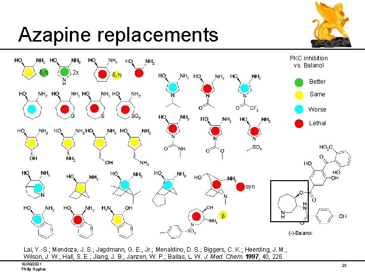 Azapine replacements d, h PKC inhibition vs. Balanol 2 x d, h Better Same