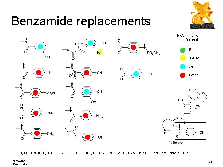 Benzamide replacements PKC inhibition vs. Balanol b, d Better Same Worse Lethal Hu, H,