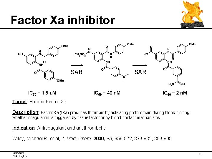 Factor Xa inhibitor SAR IC 50 = 1. 5 u. M SAR IC 50