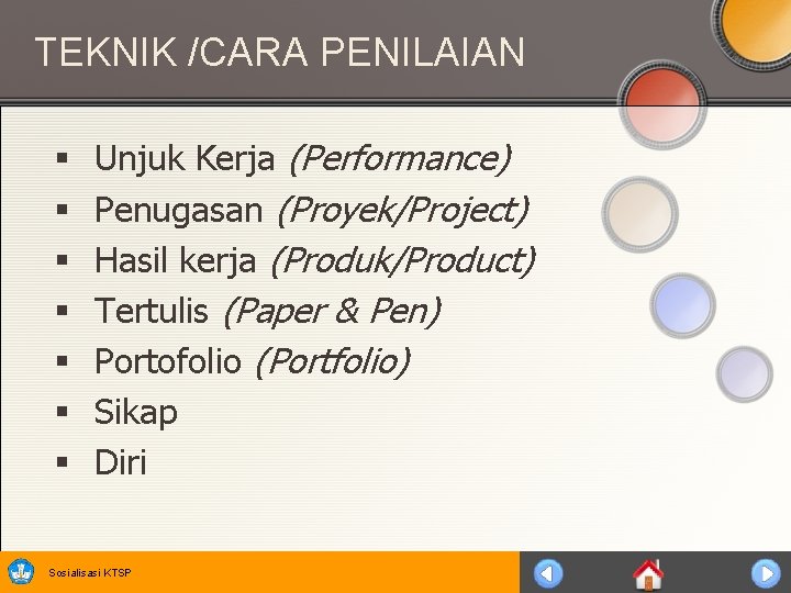 TEKNIK /CARA PENILAIAN § § § § Unjuk Kerja (Performance) Penugasan (Proyek/Project) Hasil kerja