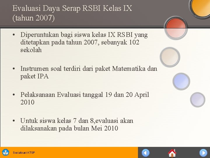 Evaluasi Daya Serap RSBI Kelas IX (tahun 2007) • Diperuntukan bagi siswa kelas IX