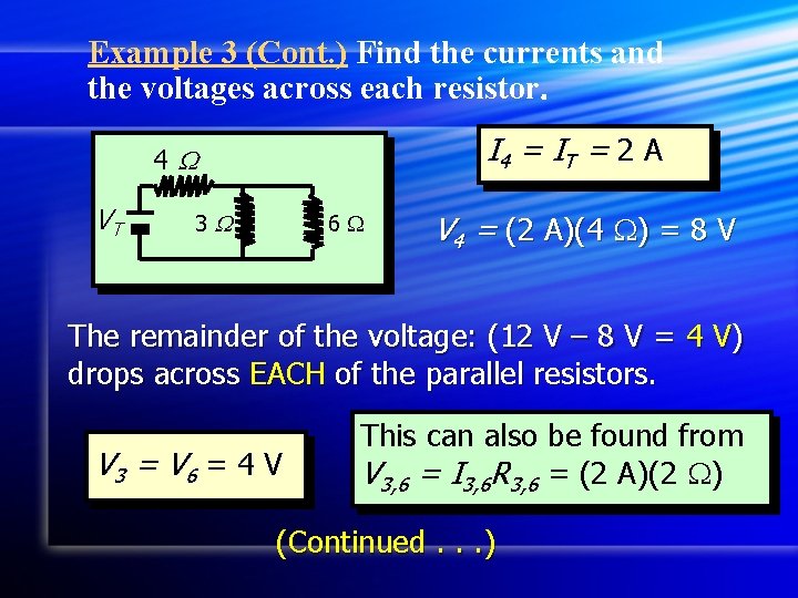 Example 3 (Cont. ) Find the currents and the voltages across each resistor. I
