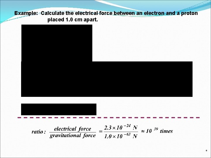 Example: Calculate the electrical force between an electron and a proton placed 1. 0