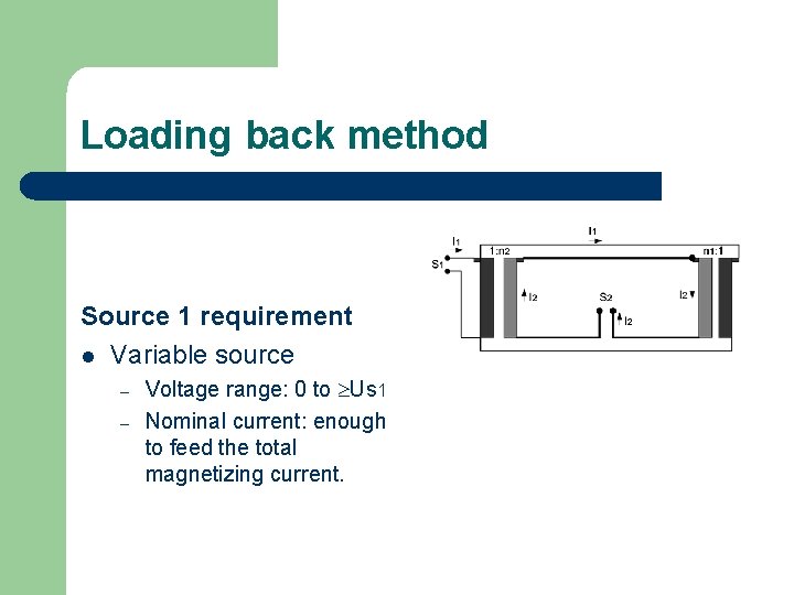 Loading back method Source 1 requirement l Variable source – – Voltage range: 0