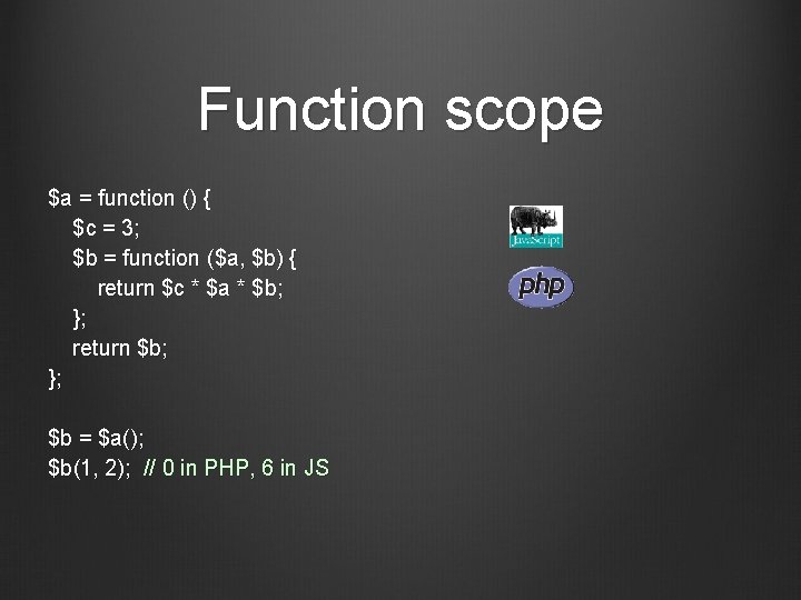 Function scope $a = function () { $c = 3; $b = function ($a,