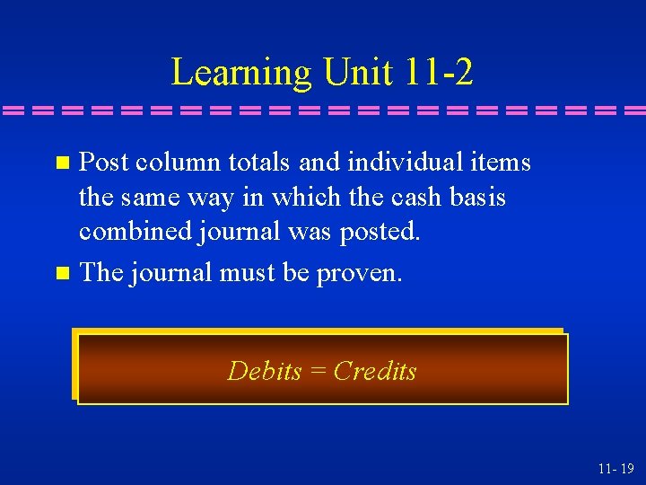 Learning Unit 11 -2 Post column totals and individual items the same way in
