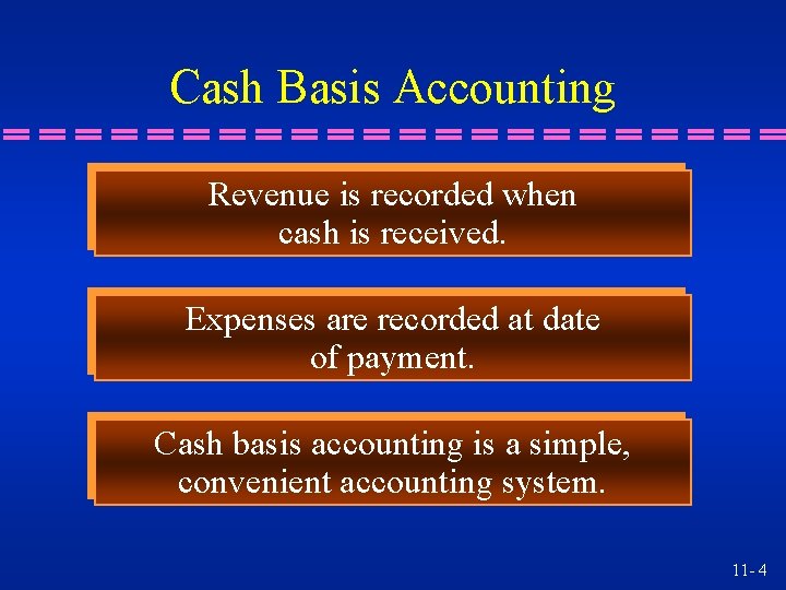 Cash Basis Accounting Revenue is recorded when cash is received. Expenses are recorded at