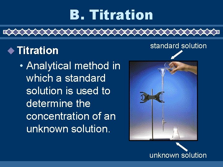 B. Titration standard solution • Analytical method in which a standard solution is used
