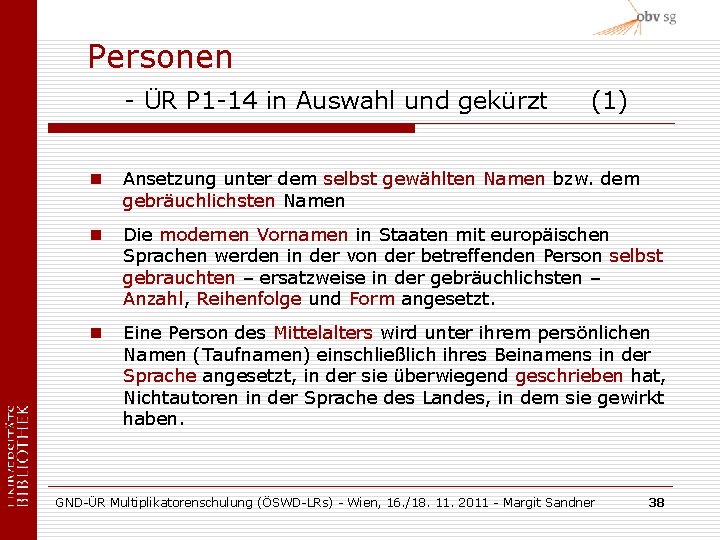 Personen - ÜR P 1 -14 in Auswahl und gekürzt (1) n Ansetzung unter