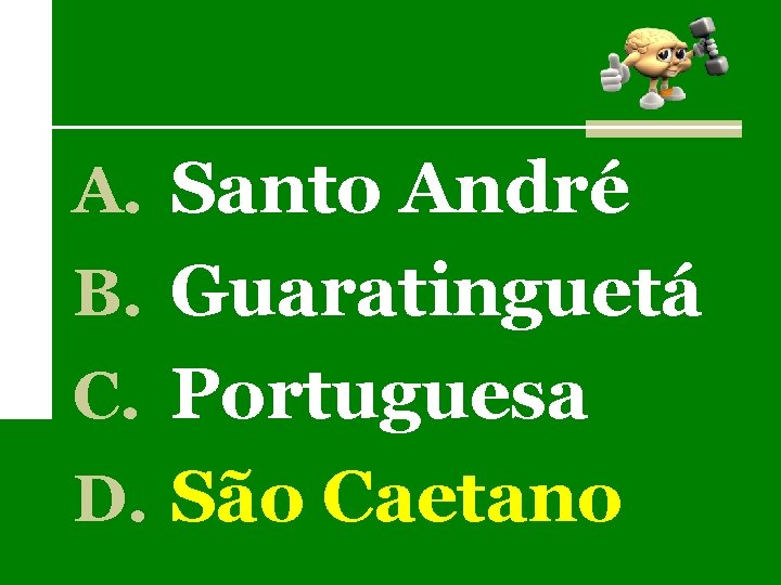 A. Santo André B. Guaratinguetá C. Portuguesa D. São Caetano 