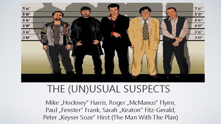 THE (UN)USUAL SUSPECTS Mike „Hockney” Harris, Roger „Mc. Manus” Flynn, Paul „Fenster” Frank, Sarah