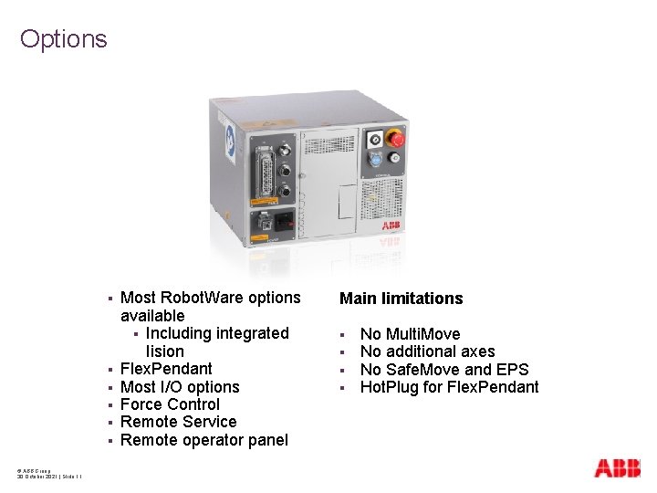 Options § § § © ABB Group 30 October 2021 | Slide 11 Most