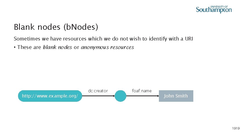 Blank nodes (b. Nodes) Sometimes we have resources which we do not wish to