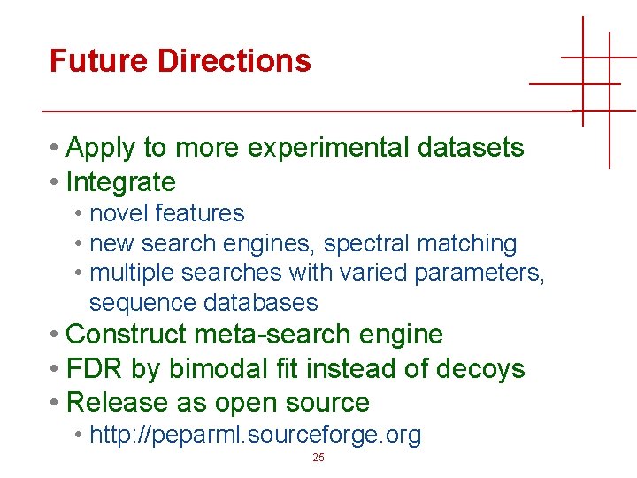 Future Directions • Apply to more experimental datasets • Integrate • novel features •