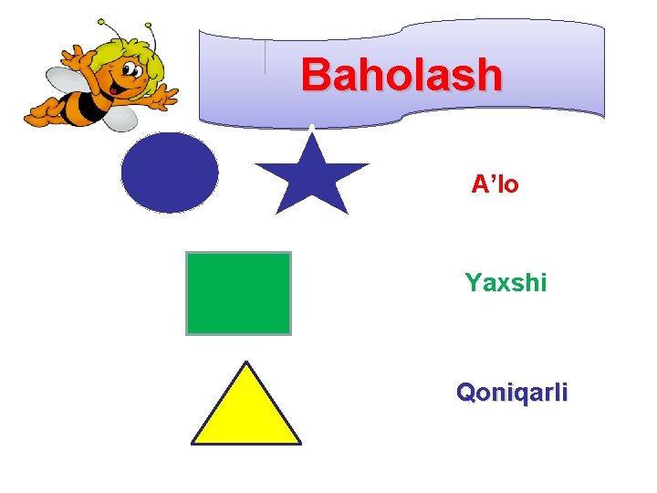 Baholash A’lo Yaxshi Qoniqarli 