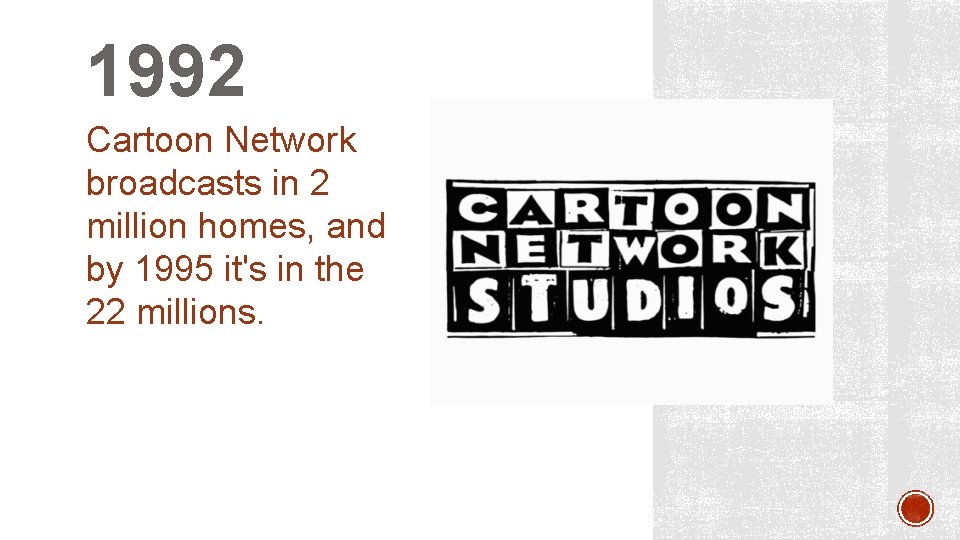 1992 Cartoon Network broadcasts in 2 million homes, and by 1995 it's in the