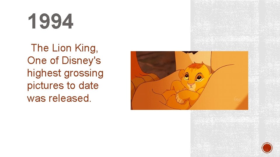 1994 • The Lion King, One of Disney's highest grossing pictures to date was