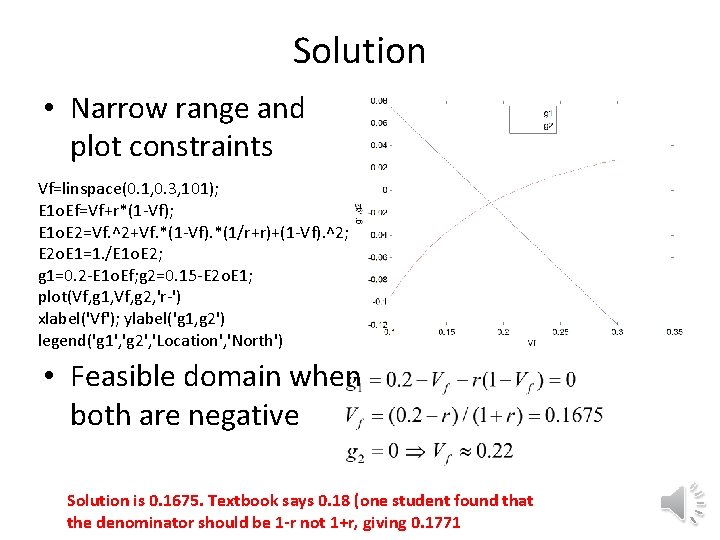 Solution • Narrow range and plot constraints Vf=linspace(0. 1, 0. 3, 101); E 1