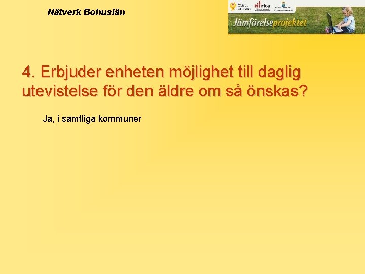 Nätverk Bohuslän 4. Erbjuder enheten möjlighet till daglig utevistelse för den äldre om så