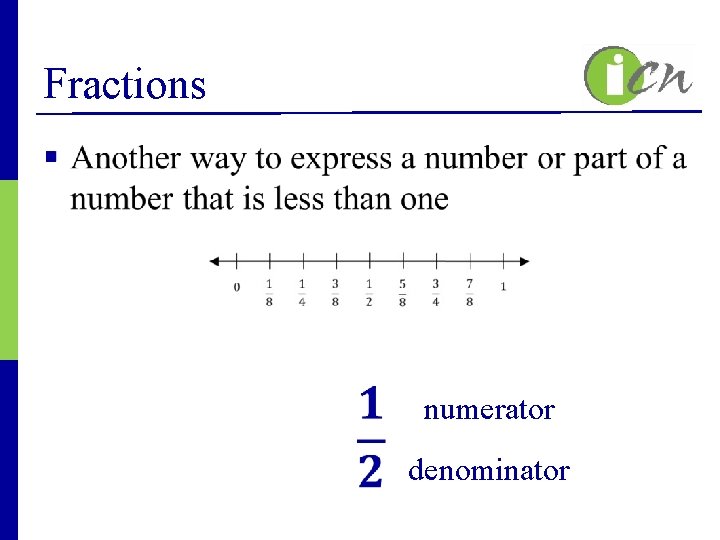 Fractions § numerator denominator 