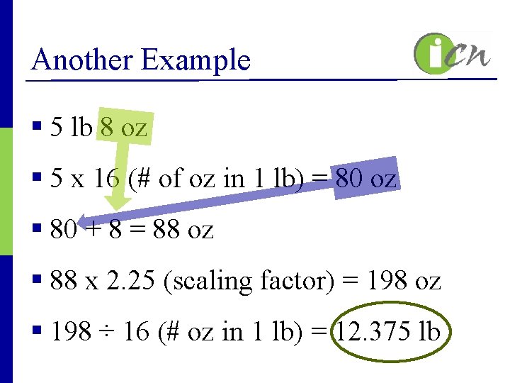 Another Example § 5 lb 8 oz § 5 x 16 (# of oz