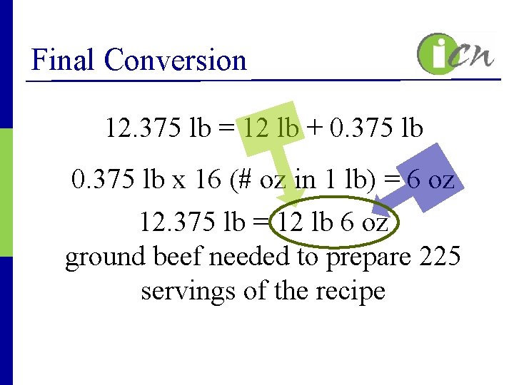 Final Conversion 12. 375 lb = 12 lb + 0. 375 lb x 16