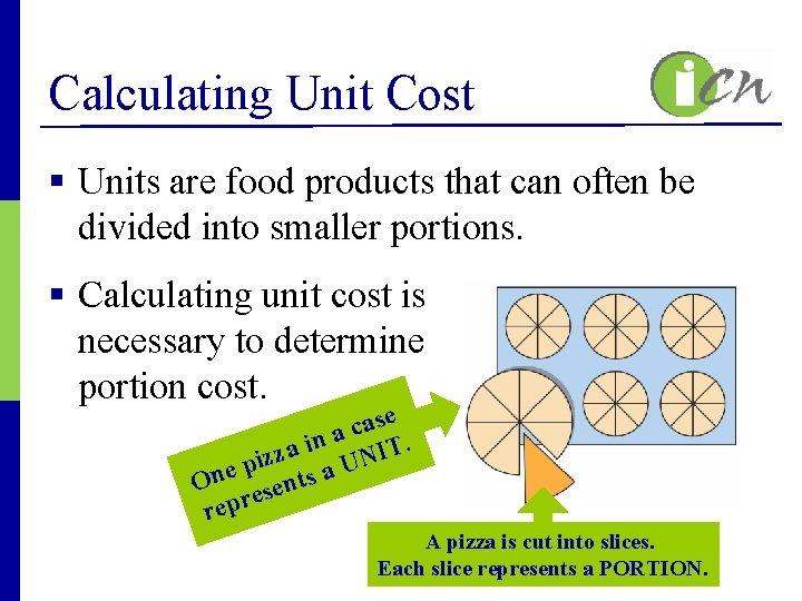Calculating Unit Cost § Units are food products that can often be divided into